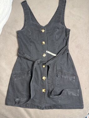 ASOS Charcoal Gray Button-Front Mini Dress with Belt